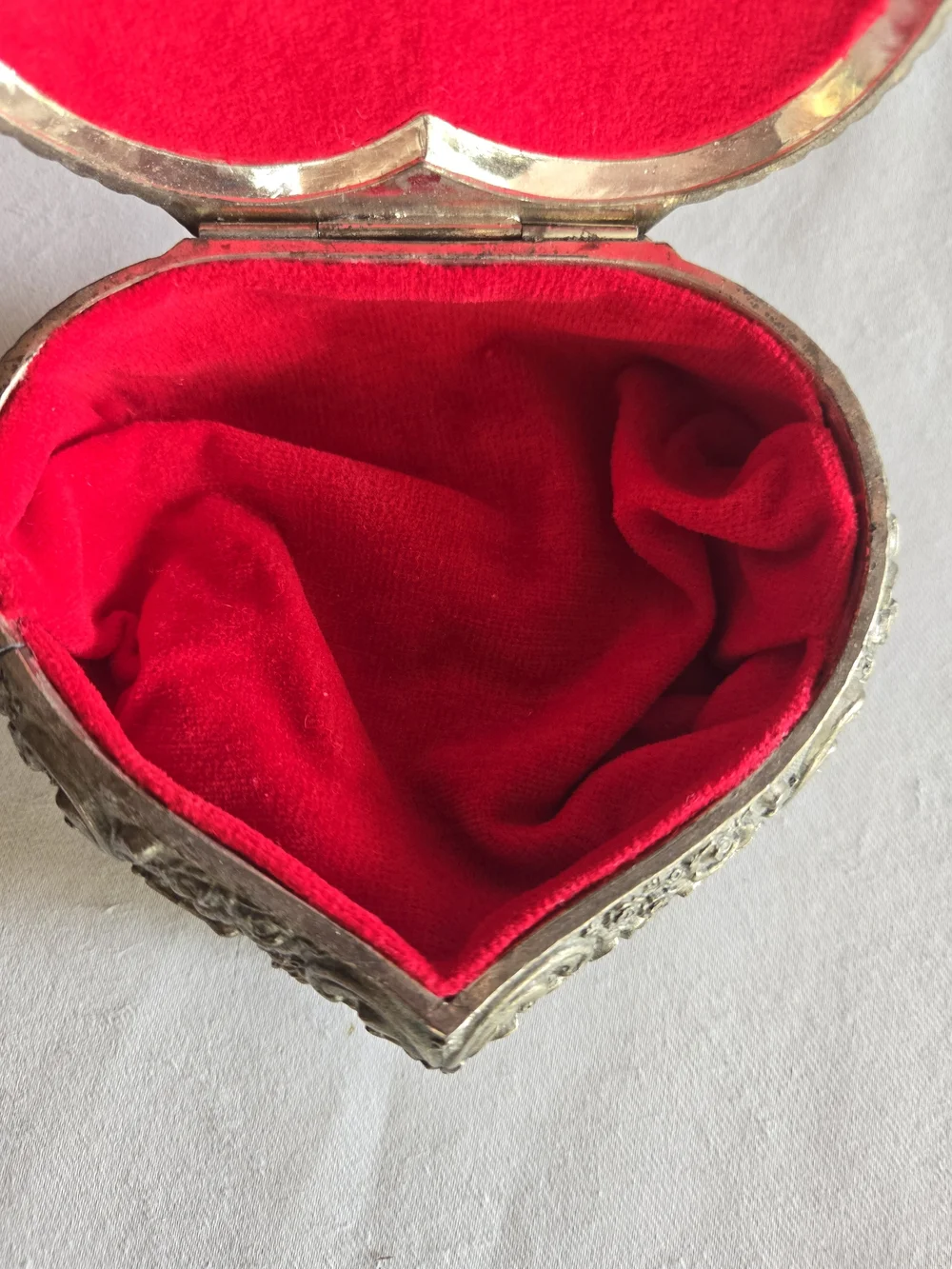 Ornate Heart-Shaped Trinket Box - Cherub and Roses with Red Lining